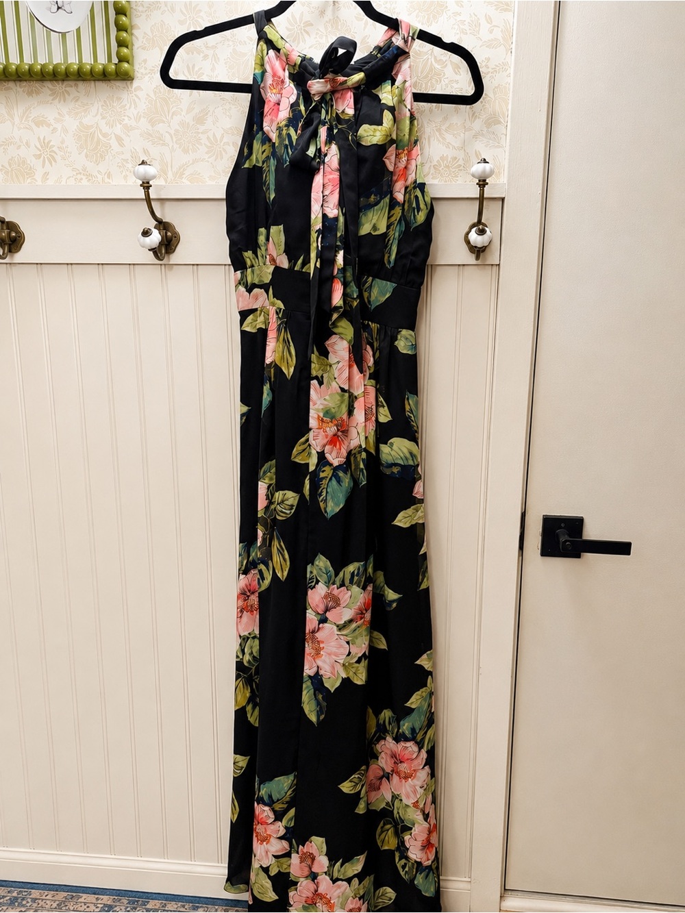 INC International Concepts Black Top with Multicolor Floral Accent